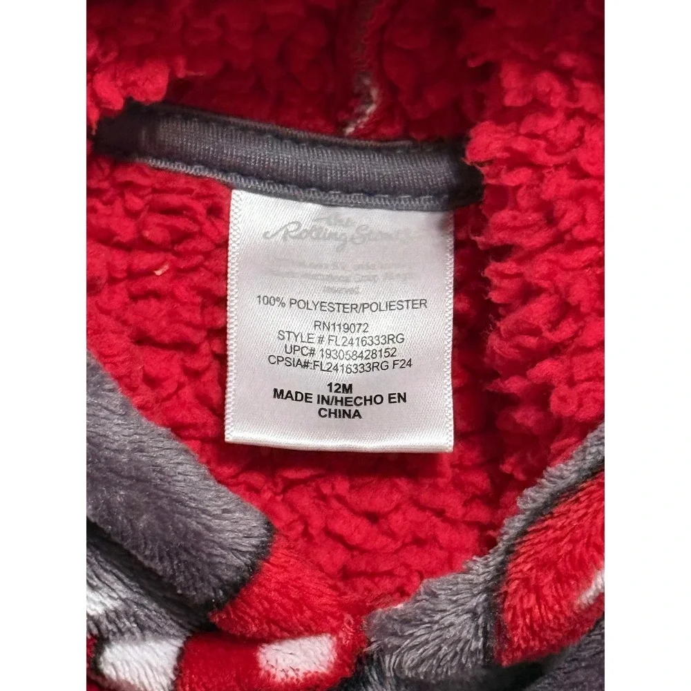 The Rolling Stones Kids Fleece Hoodie Red Sherpa‎ Lined Stars Grey 12M